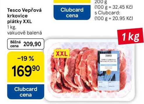 Tesco Vepřová krkovice plátky XXL, 1 kg 