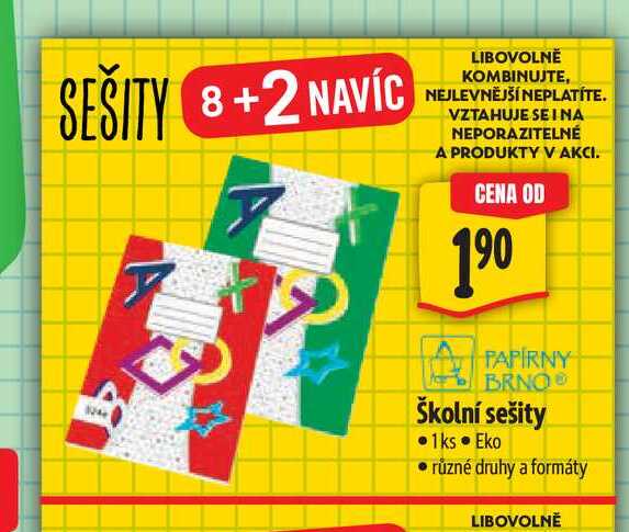   Školní sešity 1ks Eko různé druhy a formáty  