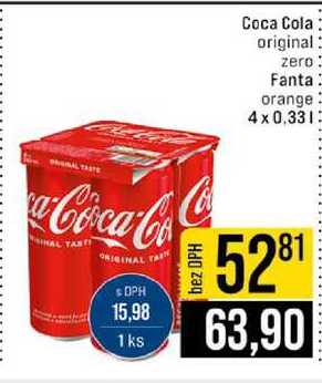 Coca Cola original zero Fanta orange 4 x 0.33l