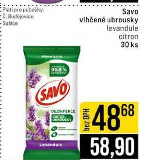 Savo vlhčené ubrousky levandule citron. 30 ks 