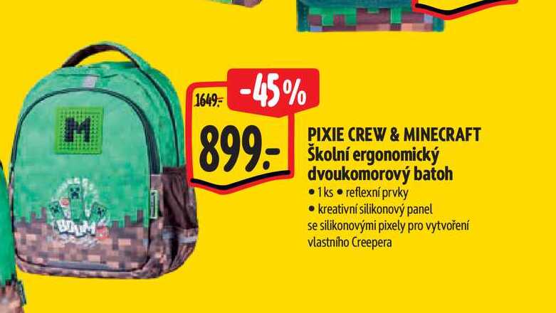 PIXIE CREW & MINECRAFT Školní ergonomický dvoukomorový batoh 