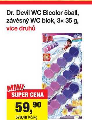 Dr. Devil WC Bicolor 5ball, závěsný WC blok, 3× 35 g, více druhů