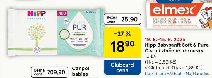 Hipp Babysanft Soft & Pure Čisticí vlhčené ubrousky, 10 ks 