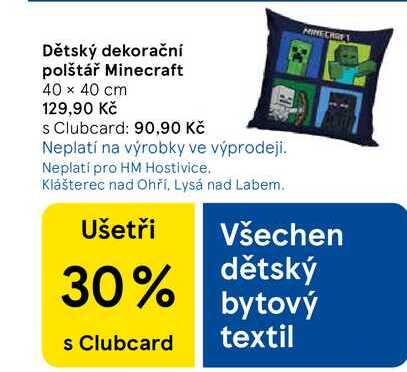 Dětský dekorační polštář Minecraft, 40 x 40 cm 
