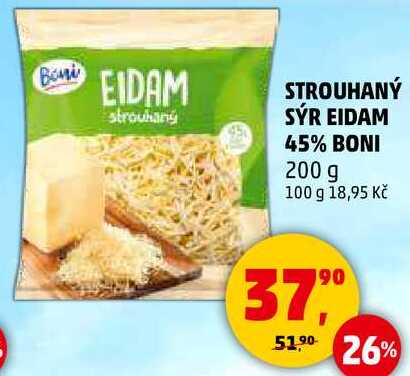 STROUHANÝ SÝR EIDAM 45% BONI, 200 g 