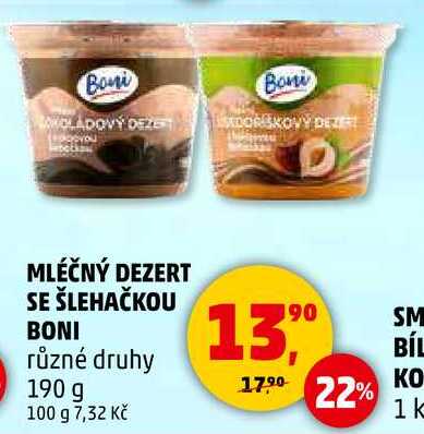 MLÉČNÝ DEZERT SE ŠLEHAČKOU BONI různé druhy, 190 g 