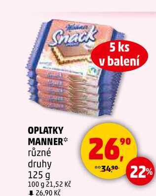 MANNER oplatky různé druhy, 125 g 