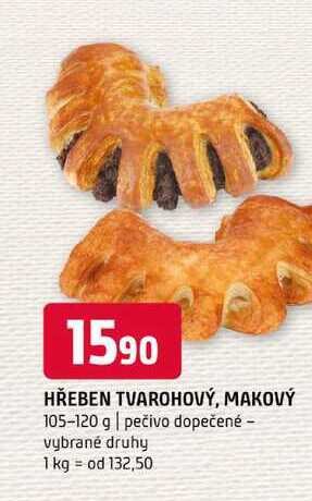 Hřeben tvarohový makový 105-120 g pečivo dopečené vybrané druhy