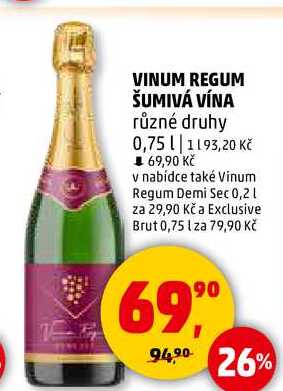 VINUM REGUM ŠUMIVÁ VÍNA různé druhy, 0,75 l