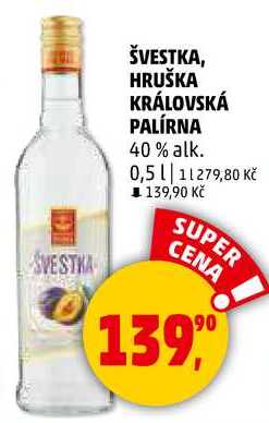 ŠVESTKA, HRUŠKA KRÁLOVSKÁ PALÍRNA 40% alk., 0,5 l