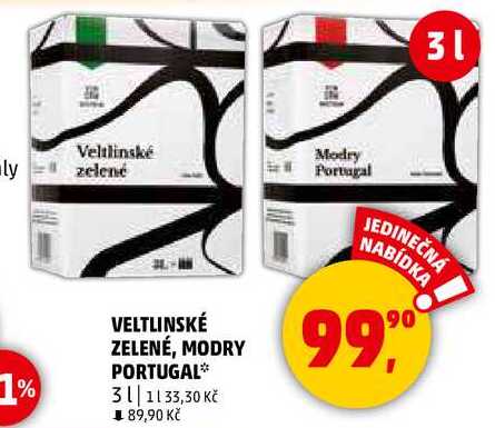 VELTLINSKÉ ZELENÉ, MODRY PORTUGAL, 3 l 