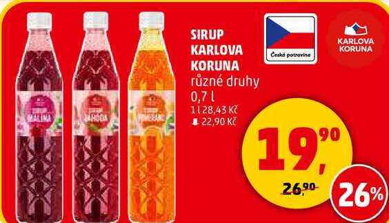 SIRUP KARLOVA KORUNA různé druhy, 0,7 l