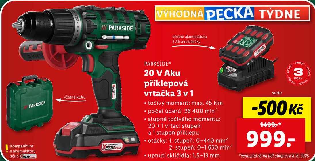 20 V AKU PŘÍKLEPOVÁ VRTAČKA 3 v 1 