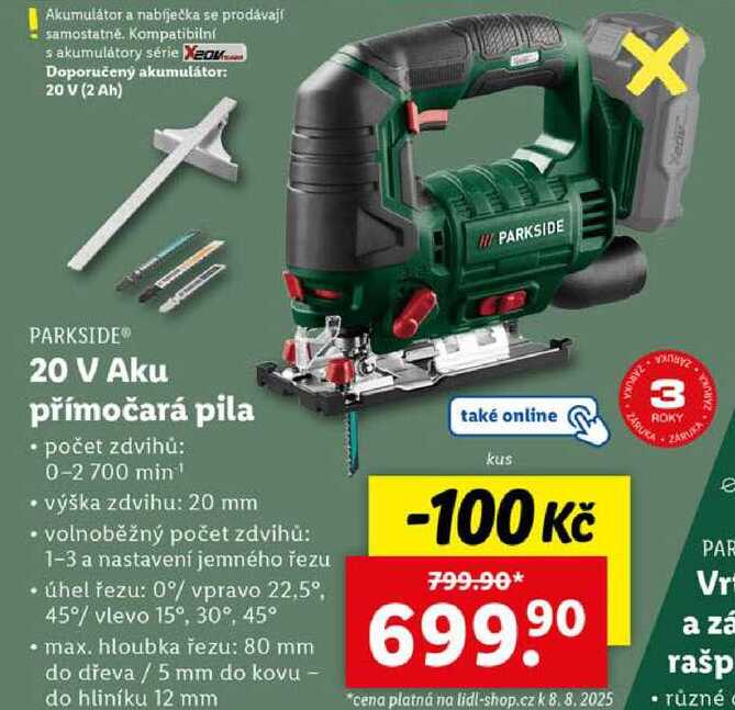 20 V Aku přímočará pila 