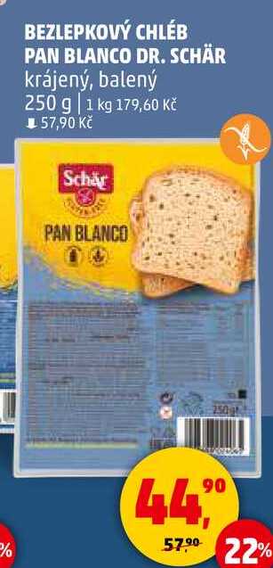BEZLEPKOVÝ CHLÉB PAN BLANCO DR. SCHÄR krájený, balený, 250 g 