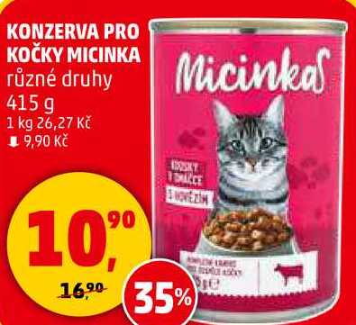 KONZERVA PRO KOČKY MICINKA různé druhy, 415 g  