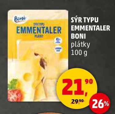 SÝR TYPU EMMENTALER EMMENTALER BONI plátky, 100 g 
