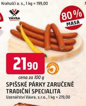 SPIŠSKÉ PÁRKY 100g