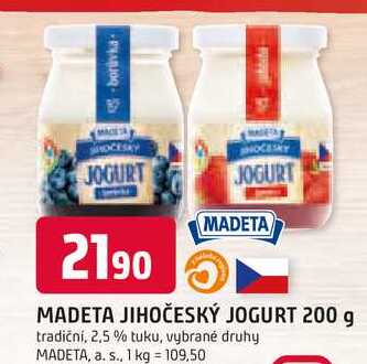 JIHOČESKÝ JOGURT 200 g tradiční, 2,5 % tuku, vybrané druhy 