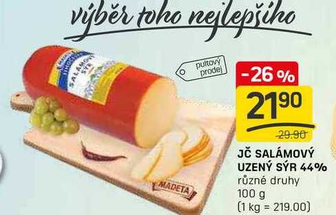 JČ SALÁMOVÝ UZENÝ SÝR 44% různé druhy 100g