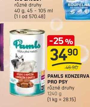 PAMLS KONZERVA PRO PSY různé druhy 1240 g 