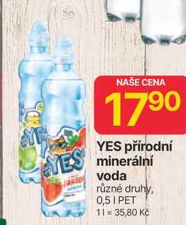 YES minerální voda různé druhy, 0,5l