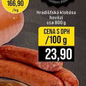 Hradišťská klobása hovězí cca 800 g 100g