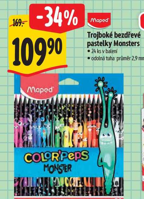  Trojboké bezdřevé pastelky Monsters 24 ks 