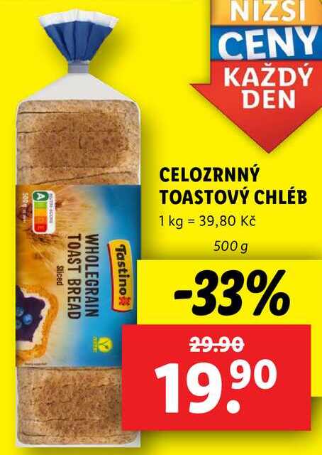 CELOZRNNÝ TOASTOVÝ CHLÉB, 500 g