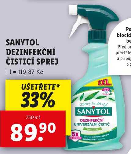 SANYTOL DEZINFEKČNÍ ČISTICÍ SPREJ, 750 ml