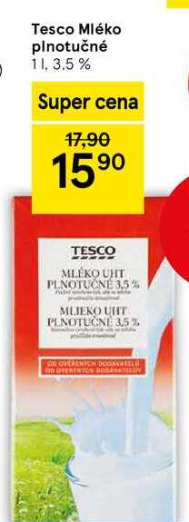 Tesco Mléko plnotučné, 1 l 
