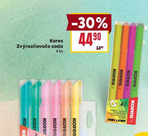 Kores Zvýrazňovače sada 4 ks