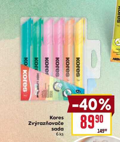 Kores Zvýrazňovače sada 6 ks