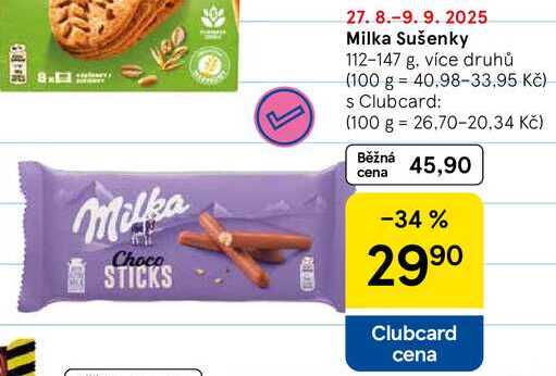 Milka Sušenky, 112-147 g, více druhů 