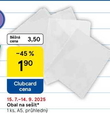 Obal na sešit, 1 ks, A5. průhledný 