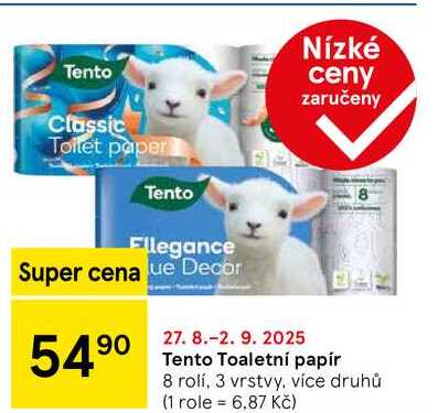 Tento Toaletní papír, 8 rolí, 3 vrstvy, více druhů  