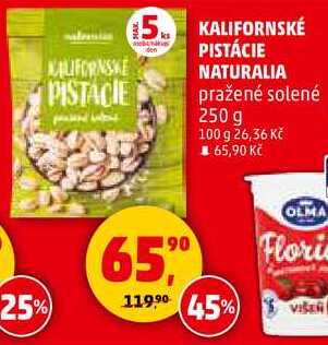 KALIFORNSKÉ PISTÁCIE NATURALIA pražené solené, 250 g  