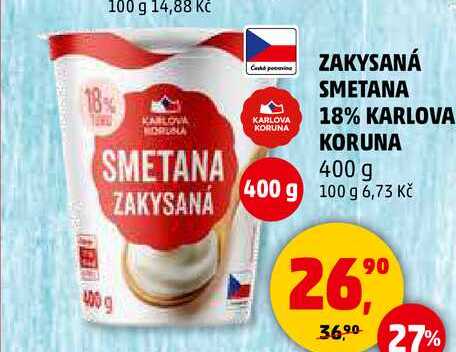 ZAKYSANÁ SMETANA 18% KARLOVA KORUNA, 400 g  v akci