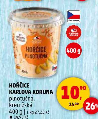 HOŘČICE KARLOVA KORUNA plnotučná, kremžská, 400 g