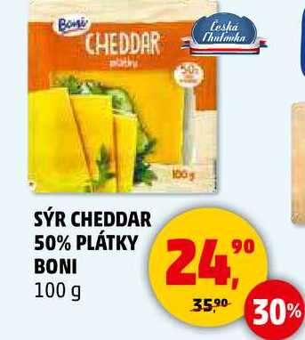 SÝR CHEDDAR 50% PLÁTKY BONI, 100g  