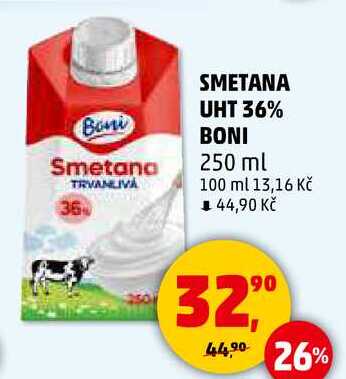 SMETANA UHT 36% BONI, 250 ml   v akci