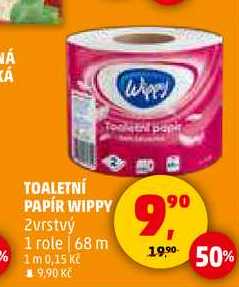 TOALETNÍ PAPÍR WIPPY, 2vrstvý, 1 role, 68 m