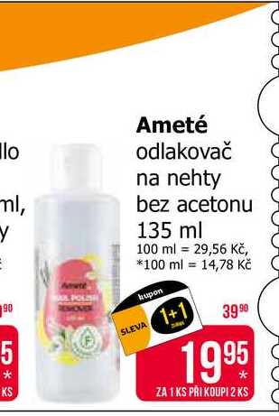 Ameté odlakovač na nehty bez acetonu 135 ml 