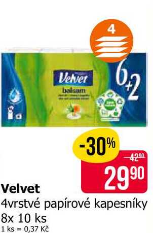 Velvet 4vrstvé papírové kapesníky 8x 10 ks