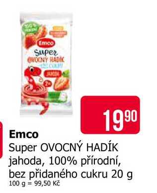 Emco Super OVOCNÝ HADÍK jahoda, 100% přírodní, bez přidaného cukru 20 g 