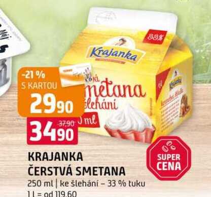 KRAJANKA ČERSTVÁ SMETANA 250 ml ke šlehání - 33% tuku 
