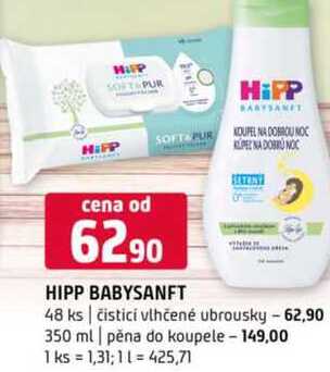 HIPP BABYSANFT 48 ks čisticí vlhčené ubrousky 350 ml pěna do koupele 