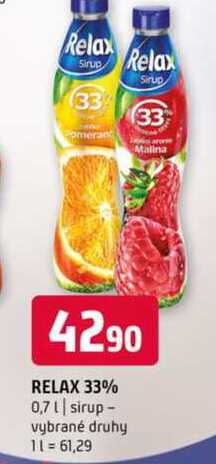 Relax Sirup 33% 0,7l vybrané druhy 