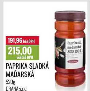 PAPRIKA SLADKÁ MAĎARSKÁ 520g
