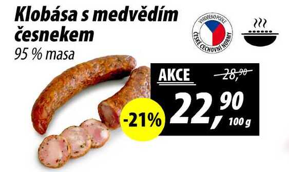 Klobása s medvědím česnekem 95% masa, 100 g 